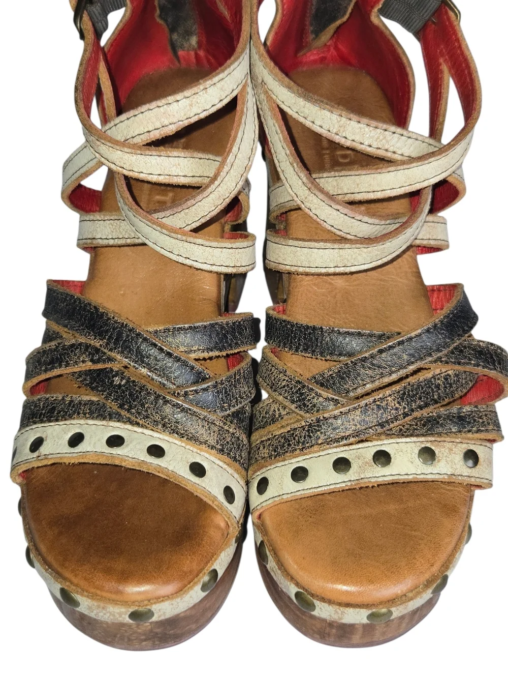 Bed Stu Antonelli Nectar Lux Distressed Leather Wooden Platform Sandals